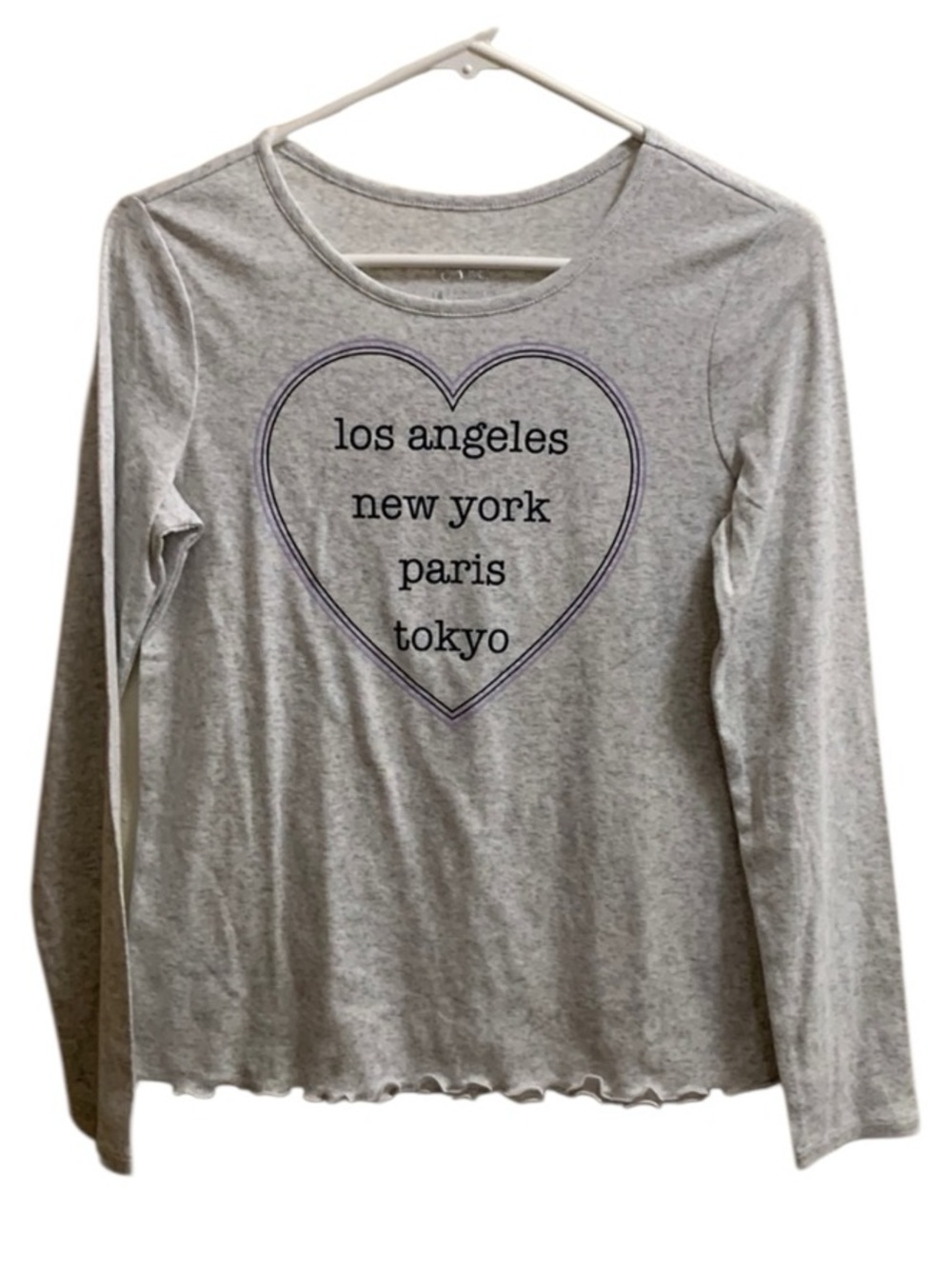 Justice Paris Tokyo New York Los Angeles Heathered Gray Size 14 Top Shirt